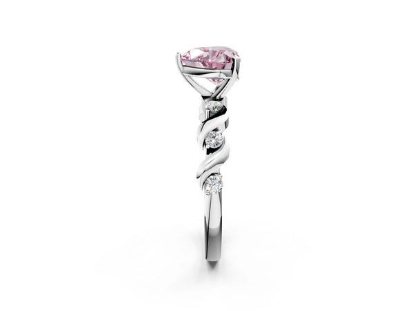 White gold Fancy Pink Heart  Solitaire Twisted Band with Prong Setting