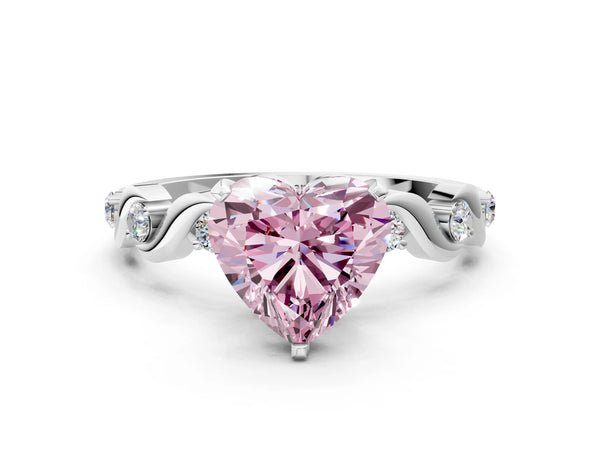 White gold Fancy Pink Heart  Solitaire Twisted Band with Prong Setting