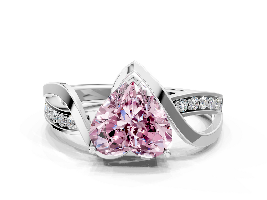White gold Fancy Pink Heart  Solitaire Twisted Band with Prong Setting_3