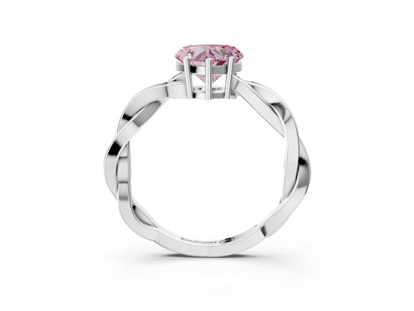 White gold Fancy Pink Heart  Solitaire Twisted Pave Diamond Ring with Four-Prong Setting
