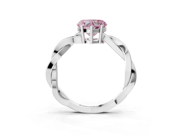 White gold Fancy Pink Heart  Solitaire Twisted Pave Diamond Ring with Four-Prong Setting