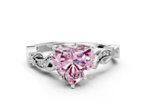 White gold Fancy Pink Heart  Solitaire Vine Band with Milgrain Prong Setting_3