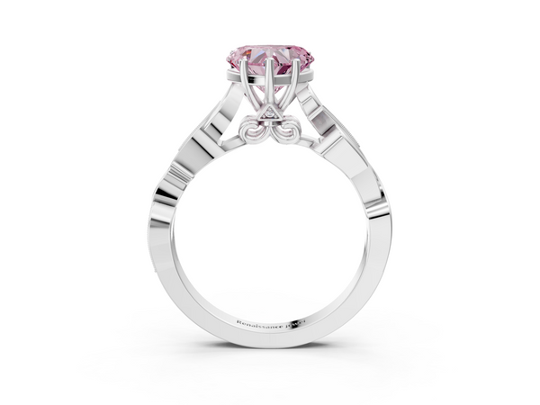 White gold Fancy Pink Heart  Solitaire Vine Band with Milgrain Prong Setting