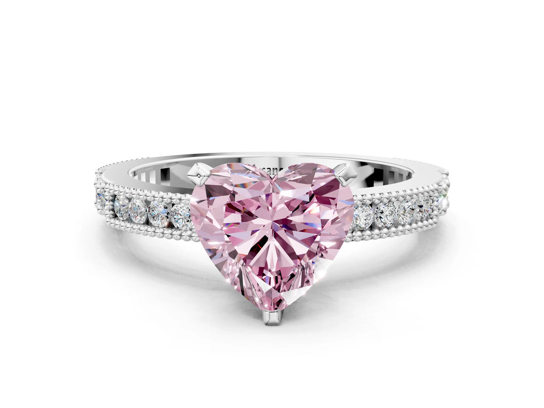 White gold Fancy Pink Heart  Solitaire with Pavé Band and Four-Prong Setting_287