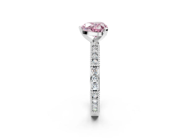 White gold Fancy Pink Heart  Solitaire with Pavé Band and Four-Prong Setting