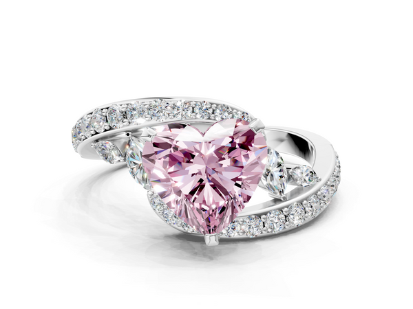 Platinum Fancy Pink Heart  Solitaire with Pavé Twist Band and Four-Prong Setting