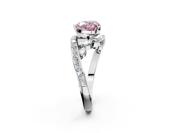 Platinum Fancy Pink Heart  Solitaire with Pavé Twist Band and Four-Prong Setting
