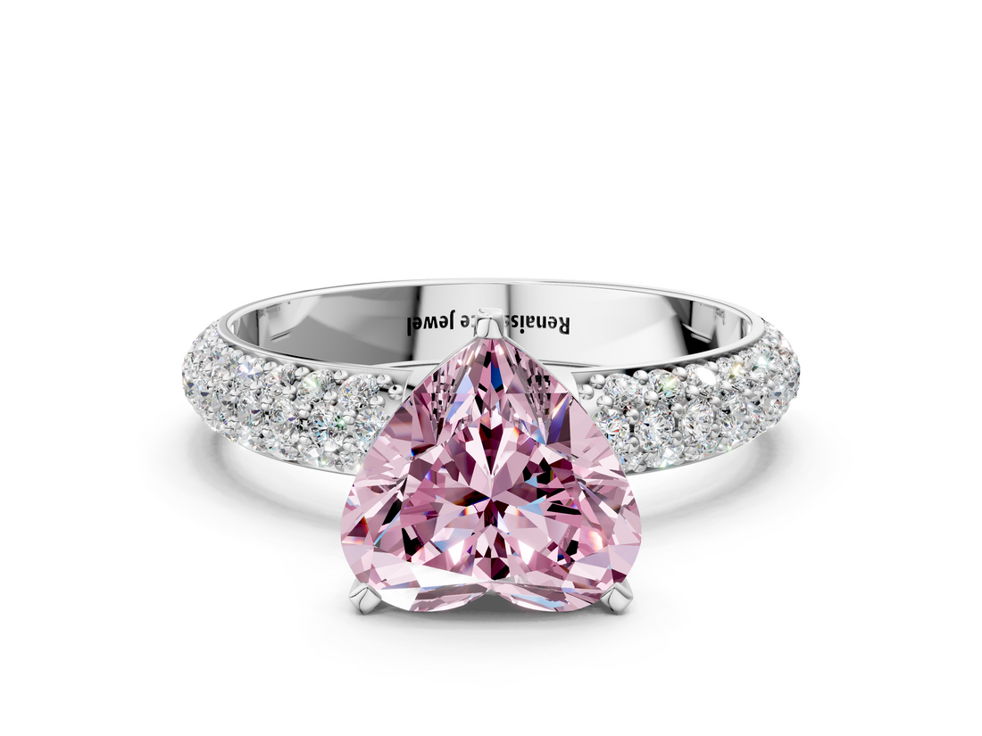 White gold Fancy Pink Heart  Solitaire with Pave Band and Four-Prong Setting_3