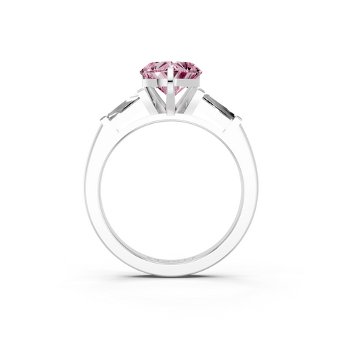 White gold Fancy Pink Heart  Solitaire with Tapered Baguette Side Stones on a Classic Band with Four-Prong Setting_2