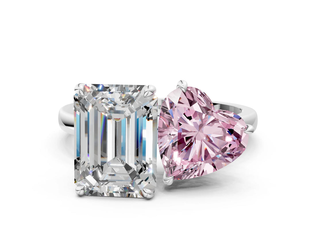 White gold Fancy Pink Heart  and Emerald Cut Toi Moi Ring with Prong Setting_46