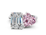 White gold Fancy Pink Heart  and Emerald Cut Toi Moi Ring with Prong Setting_46