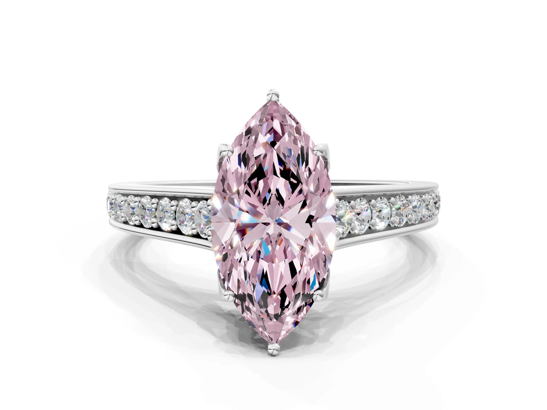 White gold Fancy Pink Marquise  Brilliant Cut Diamond Engagement Ring with Pavé Band and Four-Prong Setting_48