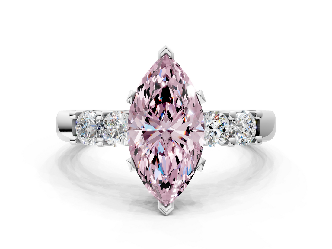 White gold Fancy Pink Marquise  Brilliant Cut Diamond Five-Stone Prong Set Engagement Ring with Channel Band_3