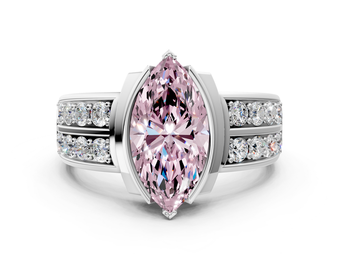 White gold Fancy Pink Marquise  Brilliant Diamond Channel Set Wide Band Ring with Bezel Setting_20