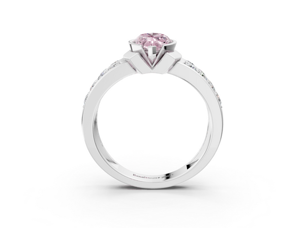 White gold Fancy Pink Marquise  Brilliant Diamond Channel Set Wide Band Ring with Bezel Setting