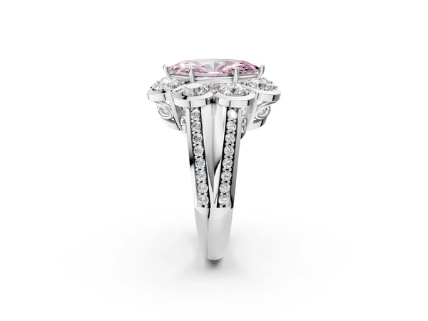 White gold Fancy Pink Marquise  Brilliant Flower Halo Diamond Split Shank Ring