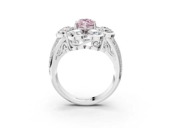 White gold Fancy Pink Marquise  Brilliant Flower Halo Diamond Split Shank Ring