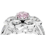 White gold Fancy Pink Marquise  Brilliant Flower Halo Diamond Split Shank Ring_91