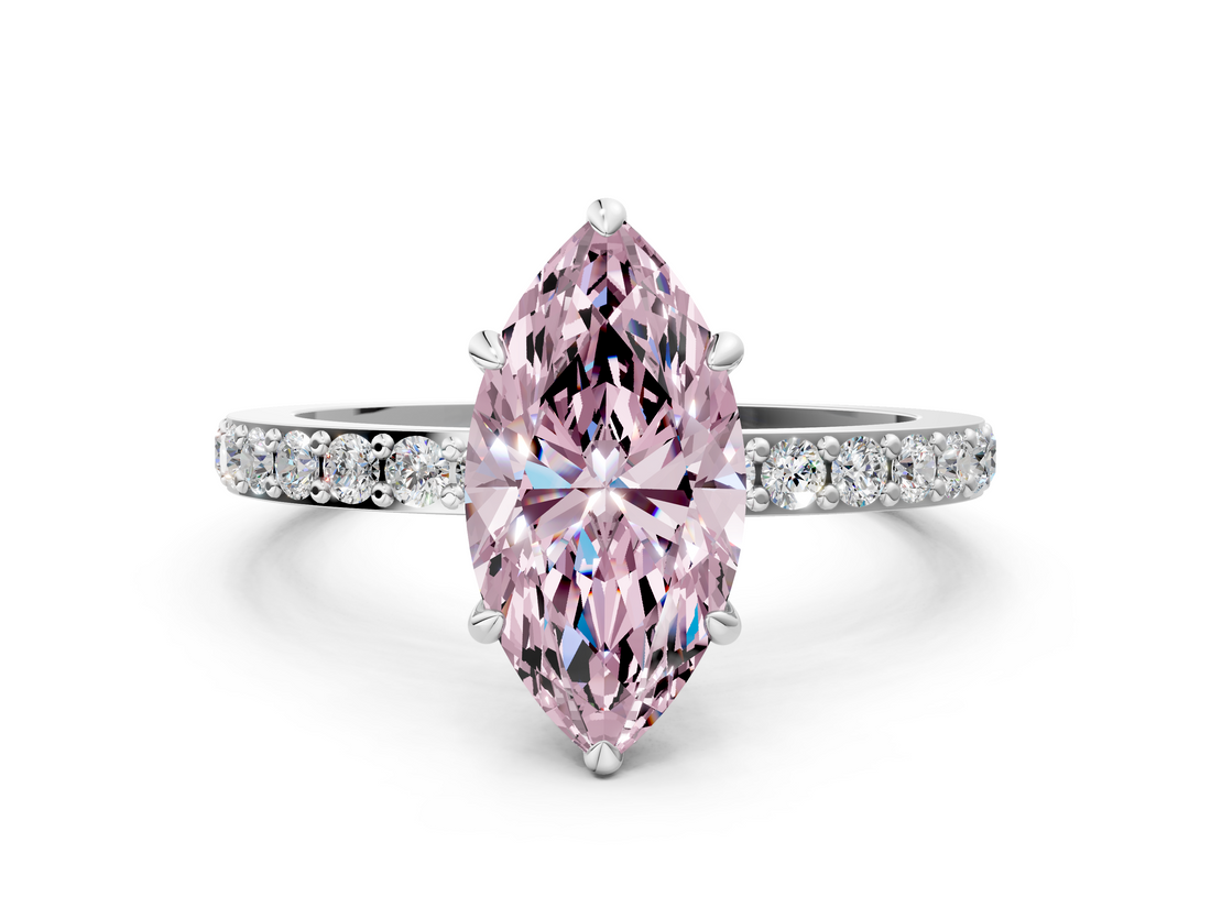 White gold Fancy Pink Marquise  Brilliant Pavé Band Solitaire with Four-Prong Setting_41