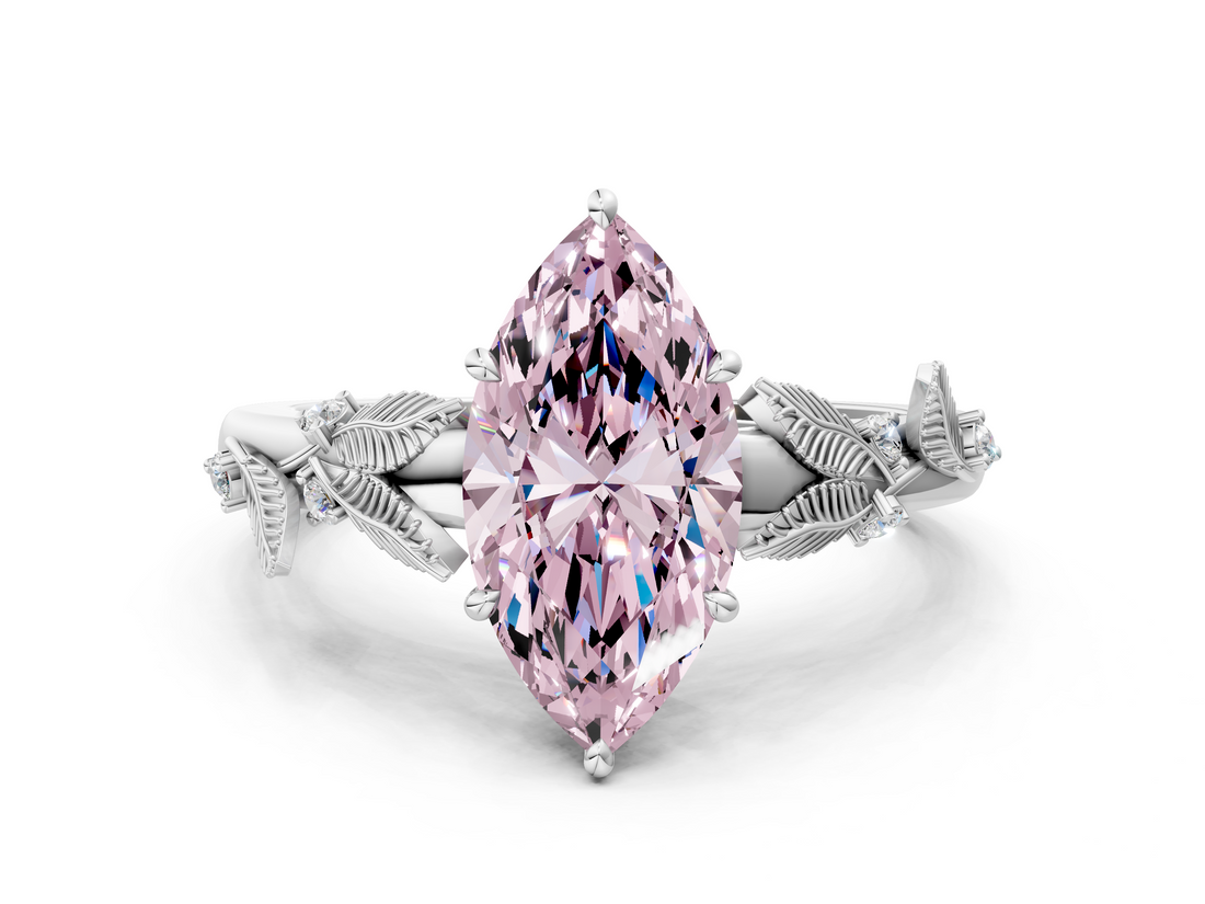 White gold Fancy Pink Marquise  Brilliant Solitaire with Leaf Motif Band and Four-Prong Setting_62