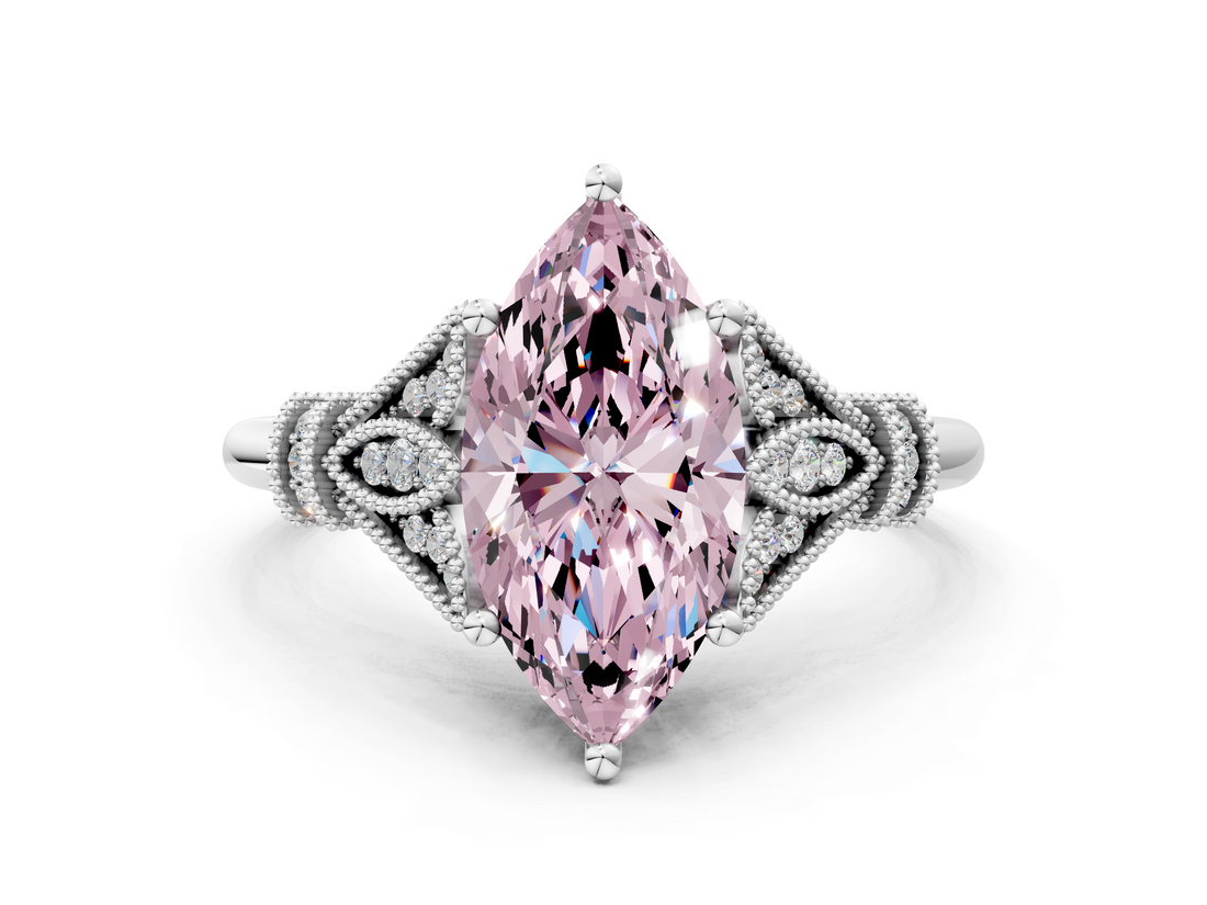 White gold Fancy Pink Marquise  Brilliant Solitaire with Pave Band and Four-Prong Setting_19