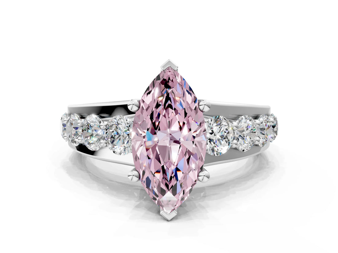 White gold Fancy Pink Marquise  Brilliant Solitaire with Side Stones on a Pave Band and Four-Prong Setting_78