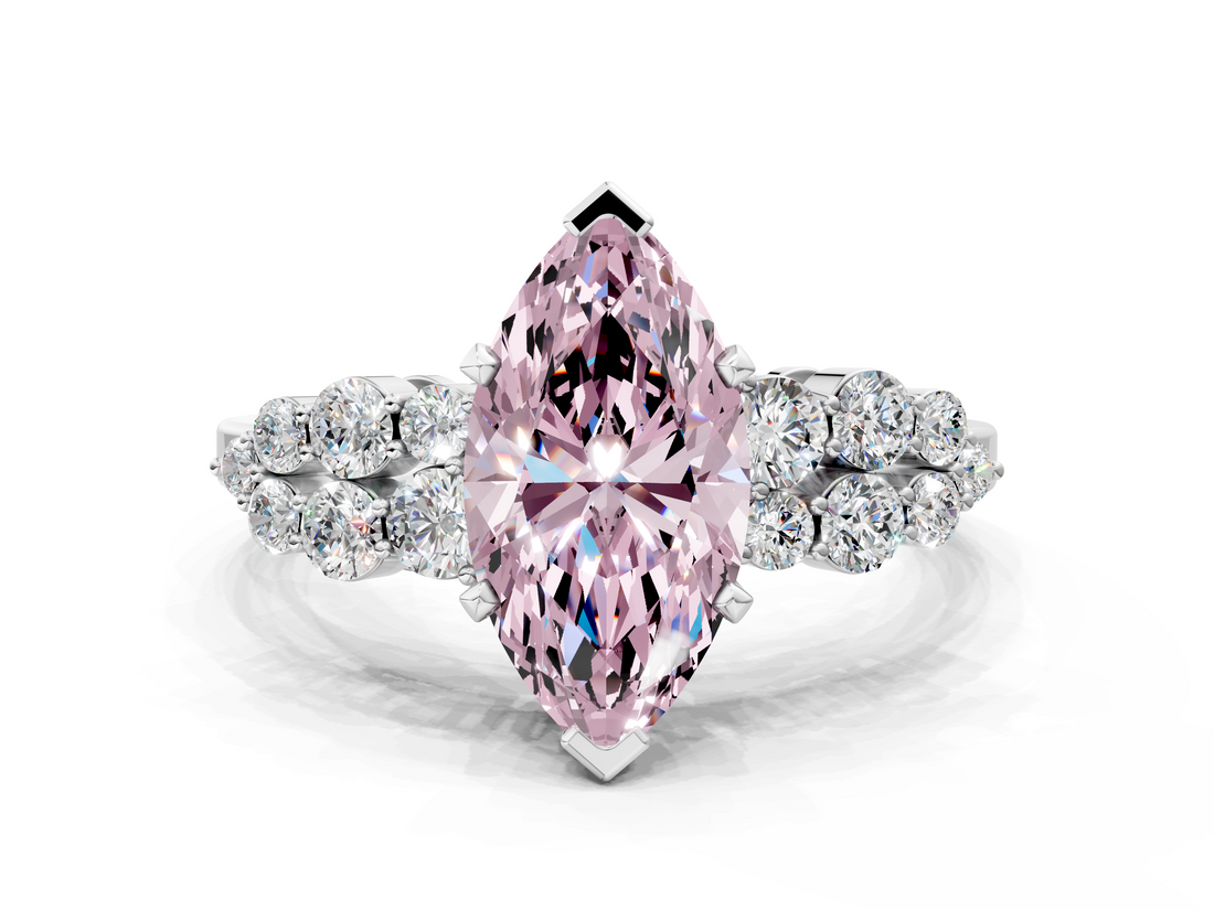 White gold Fancy Pink Marquise  Cluster Diamond Engagement Ring with Pavé Band and Four-Prong Setting_49