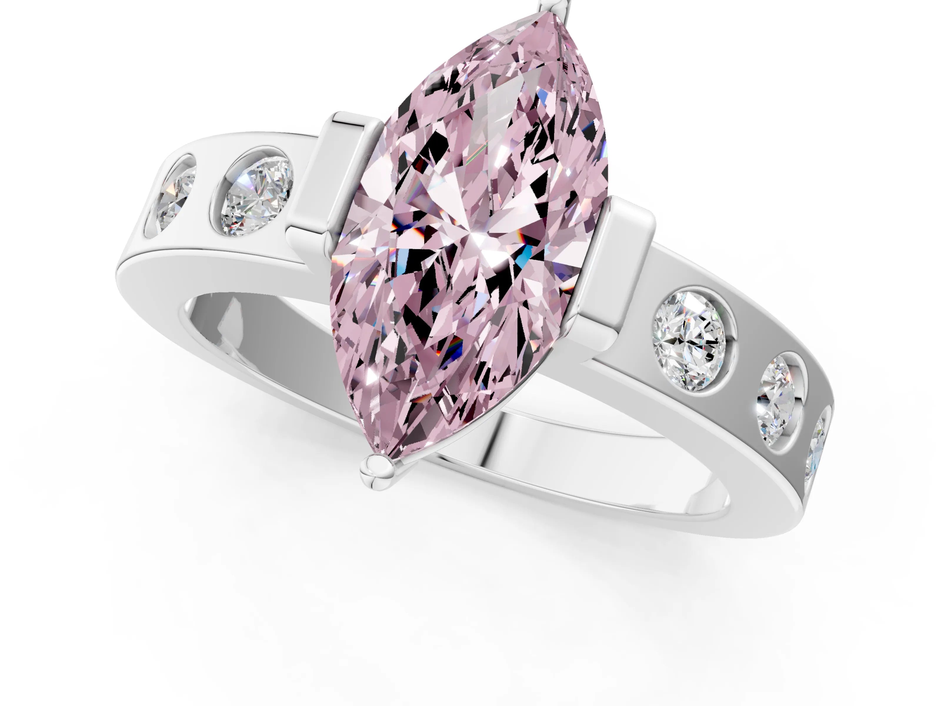 White gold Fancy Pink Marquise Cut Brilliant Channel-Set Diamond Ring with Bezel Prong Setting_1