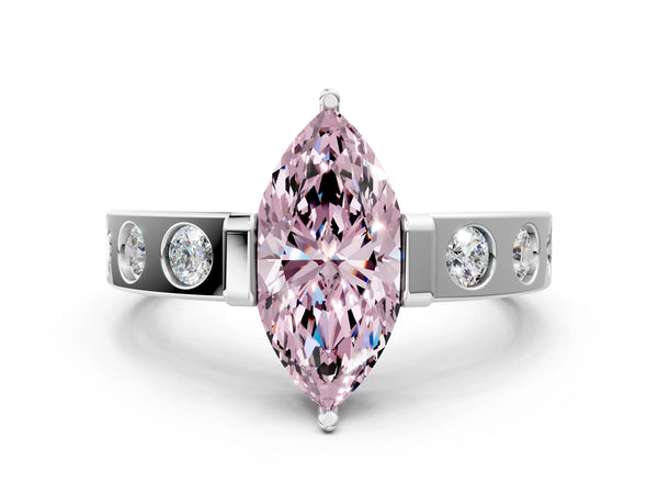 White gold Fancy Pink Marquise Cut Brilliant Channel-Set Diamond Ring with Bezel Prong Setting