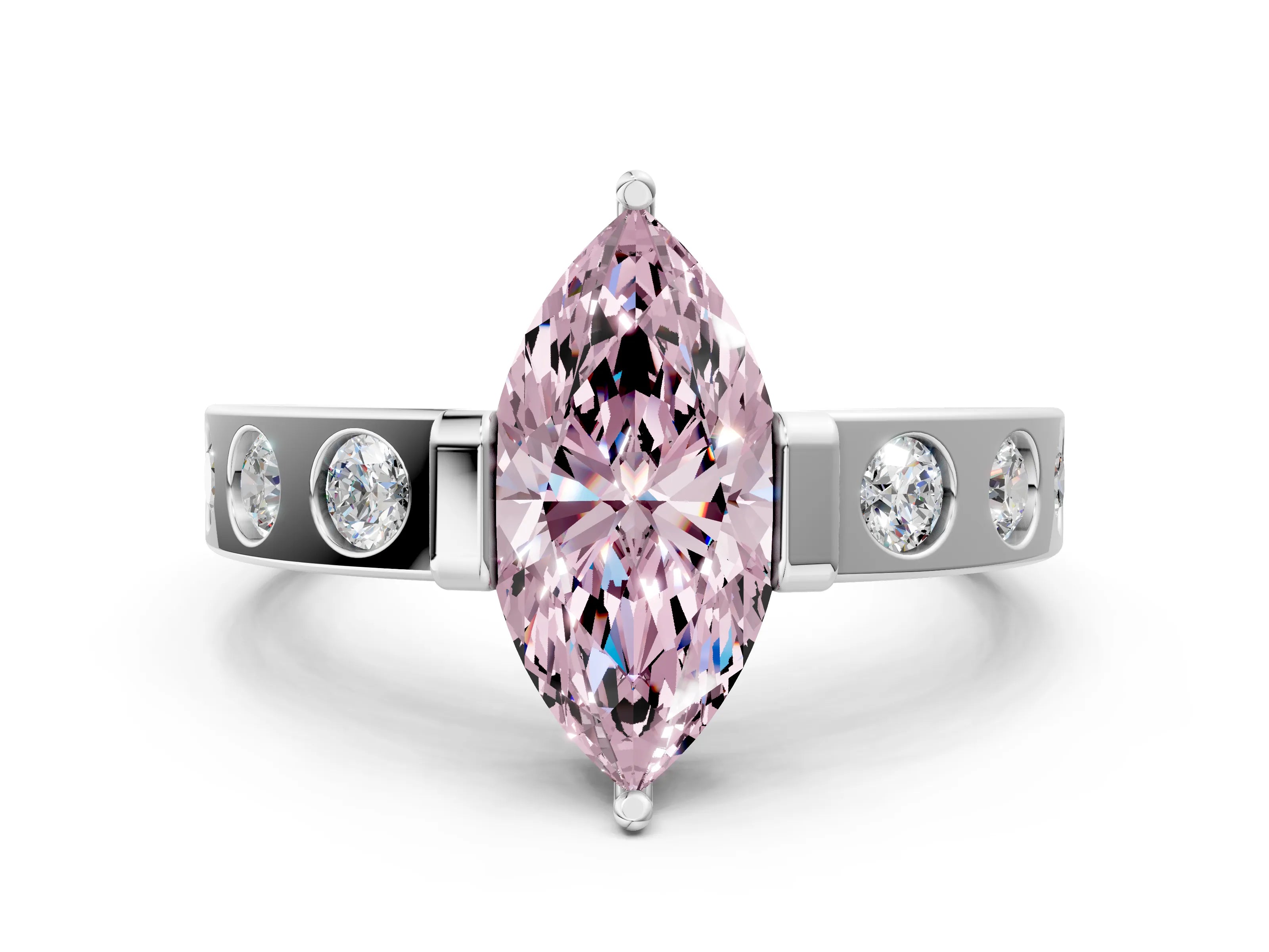 White gold Fancy Pink Marquise Cut Brilliant Channel-Set Diamond Ring with Bezel Prong Setting_12