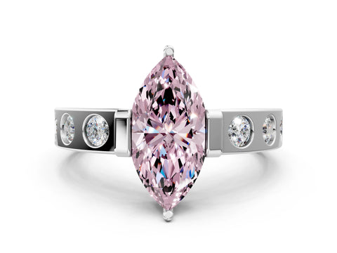 White gold Fancy Pink Marquise Cut Brilliant Channel-Set Diamond Ring with Bezel Prong Setting_12