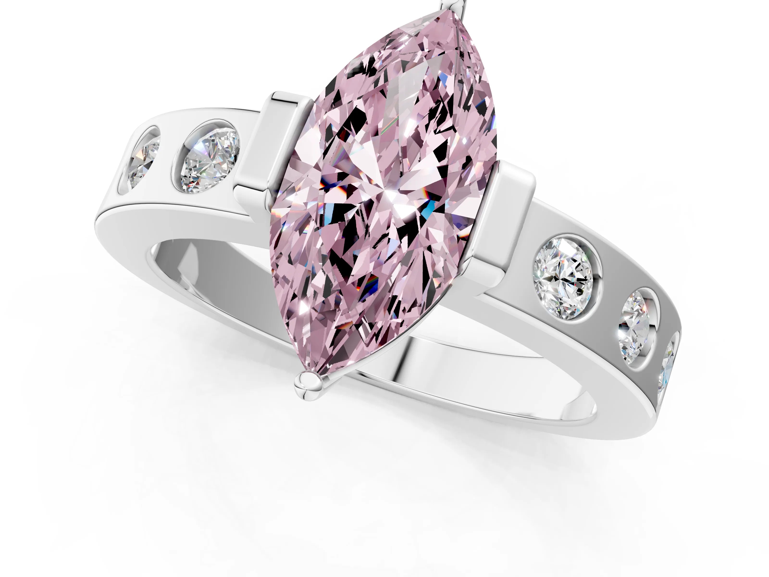 White gold Fancy Pink Marquise Cut Brilliant Channel-Set Diamond Ring with Bezel Prong Setting_13