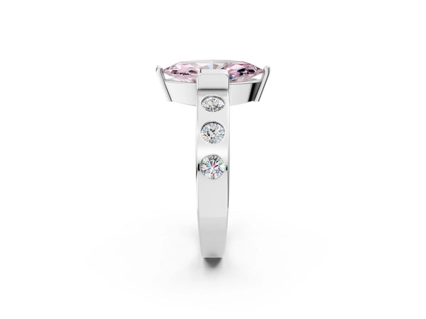 White gold Fancy Pink Marquise Cut Brilliant Channel-Set Diamond Ring with Bezel Prong Setting