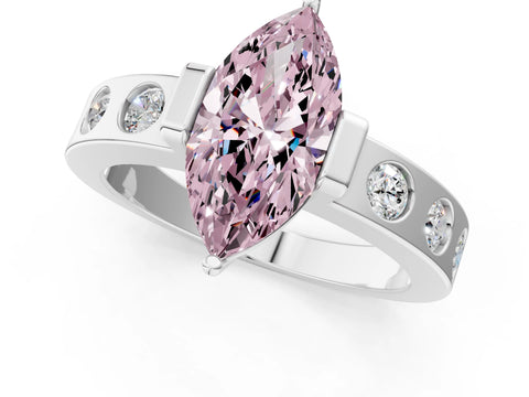 White gold Fancy Pink Marquise Cut Brilliant Channel-Set Diamond Ring with Bezel Prong Setting_1