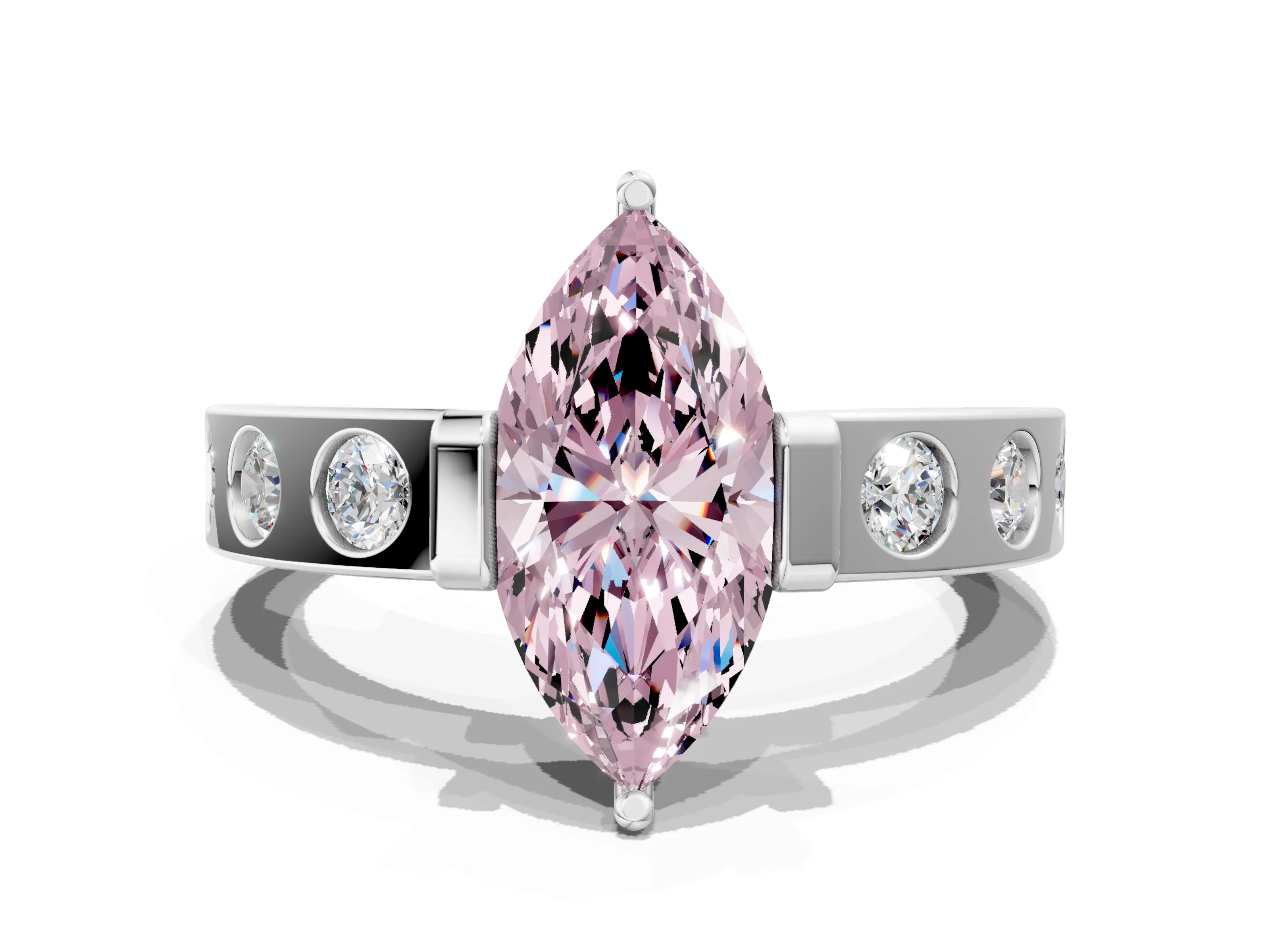 White gold Fancy Pink Marquise Cut Brilliant Channel-Set Diamond Ring with Bezel Prong Setting
