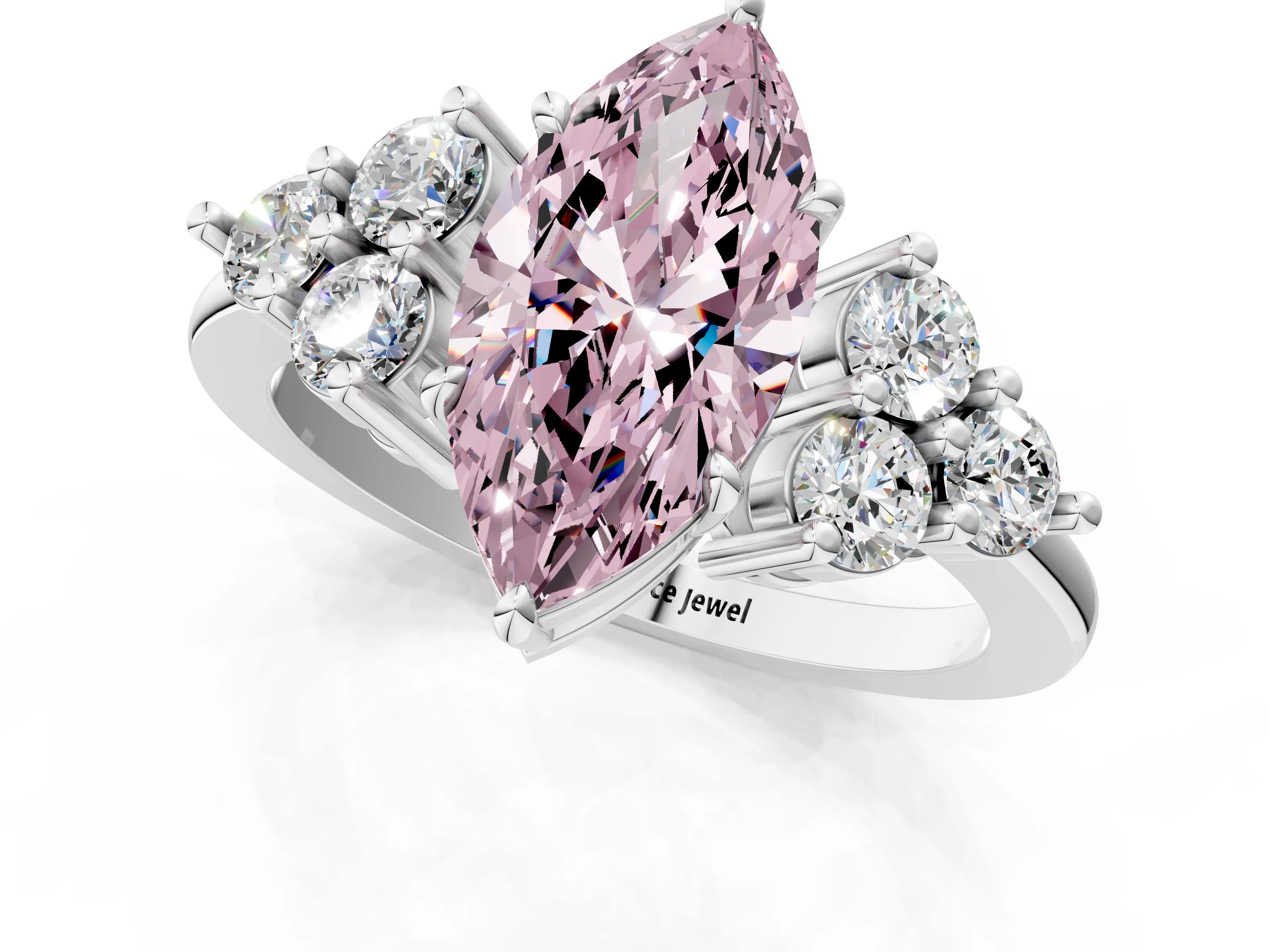 White gold Fancy Pink Marquise Cut Brilliant Diamond Cluster Accent Solitaire Ring with Prong Setting_1