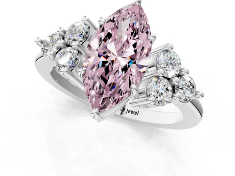 White gold Fancy Pink Marquise Cut Brilliant Diamond Cluster Accent Solitaire Ring with Prong Setting_1