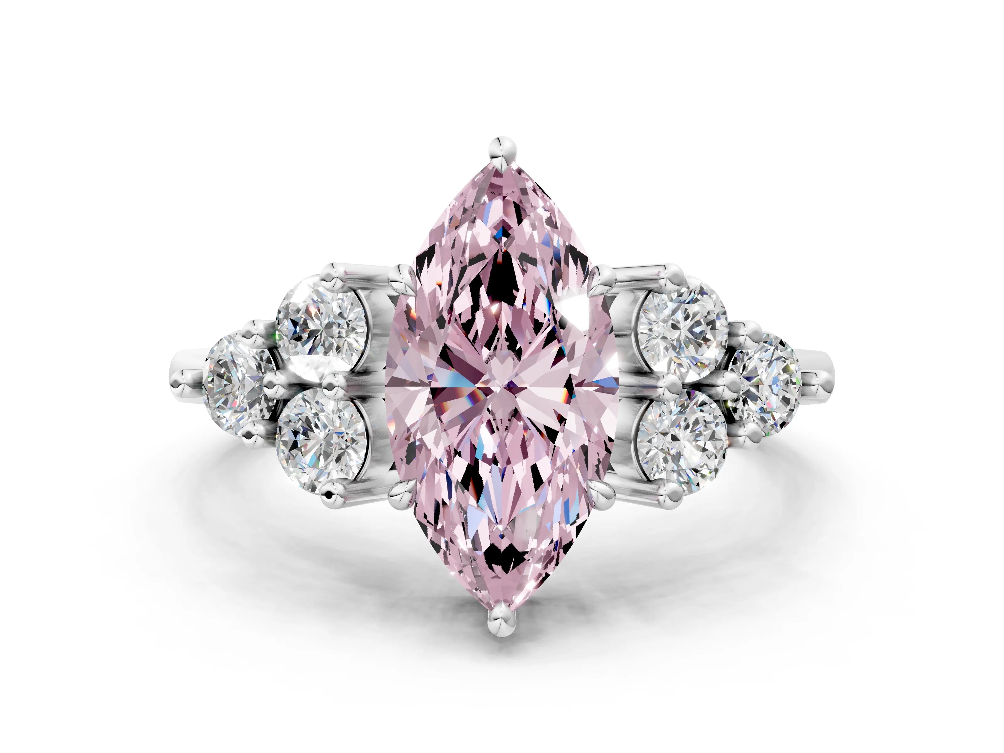 White gold Fancy Pink Marquise Cut Brilliant Diamond Cluster Accent Solitaire Ring with Prong Setting_24