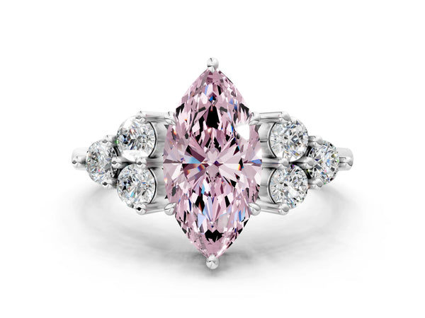 Platinum Fancy Pink Marquise Cut Brilliant Diamond Cluster Accent Solitaire Ring with Prong Setting