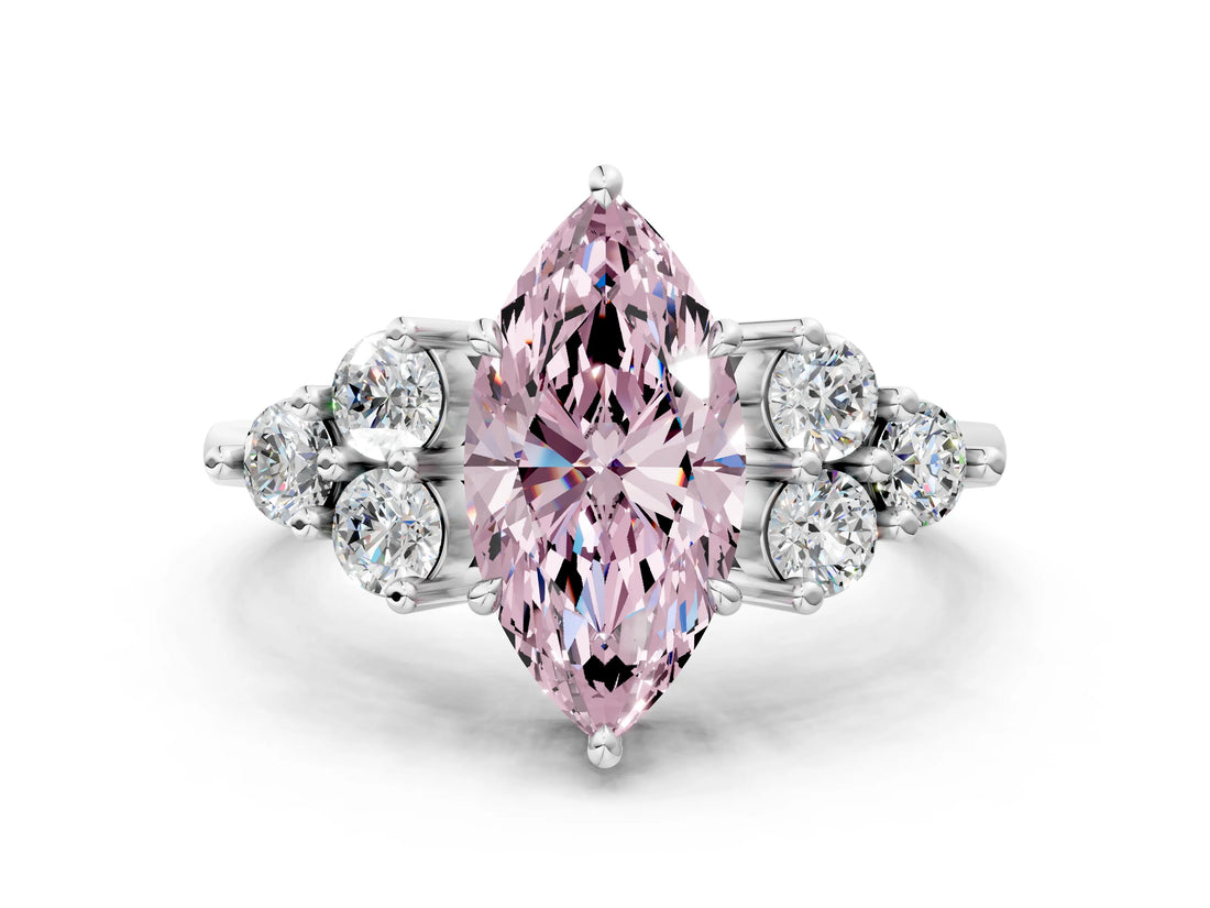 White gold Fancy Pink Marquise Cut Brilliant Diamond Cluster Accent Solitaire Ring with Prong Setting_24