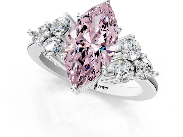 Platinum Fancy Pink Marquise Cut Brilliant Diamond Cluster Accent Solitaire Ring with Prong Setting