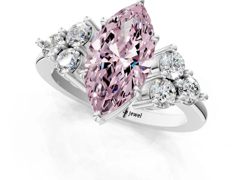 White gold Fancy Pink Marquise Cut Brilliant Diamond Cluster Accent Solitaire Ring with Prong Setting_25