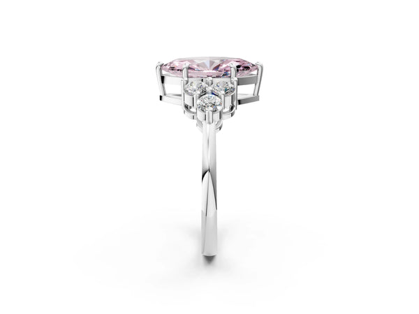 Platinum Fancy Pink Marquise Cut Brilliant Diamond Cluster Accent Solitaire Ring with Prong Setting