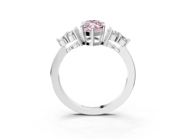 Platinum Fancy Pink Marquise Cut Brilliant Diamond Cluster Accent Solitaire Ring with Prong Setting
