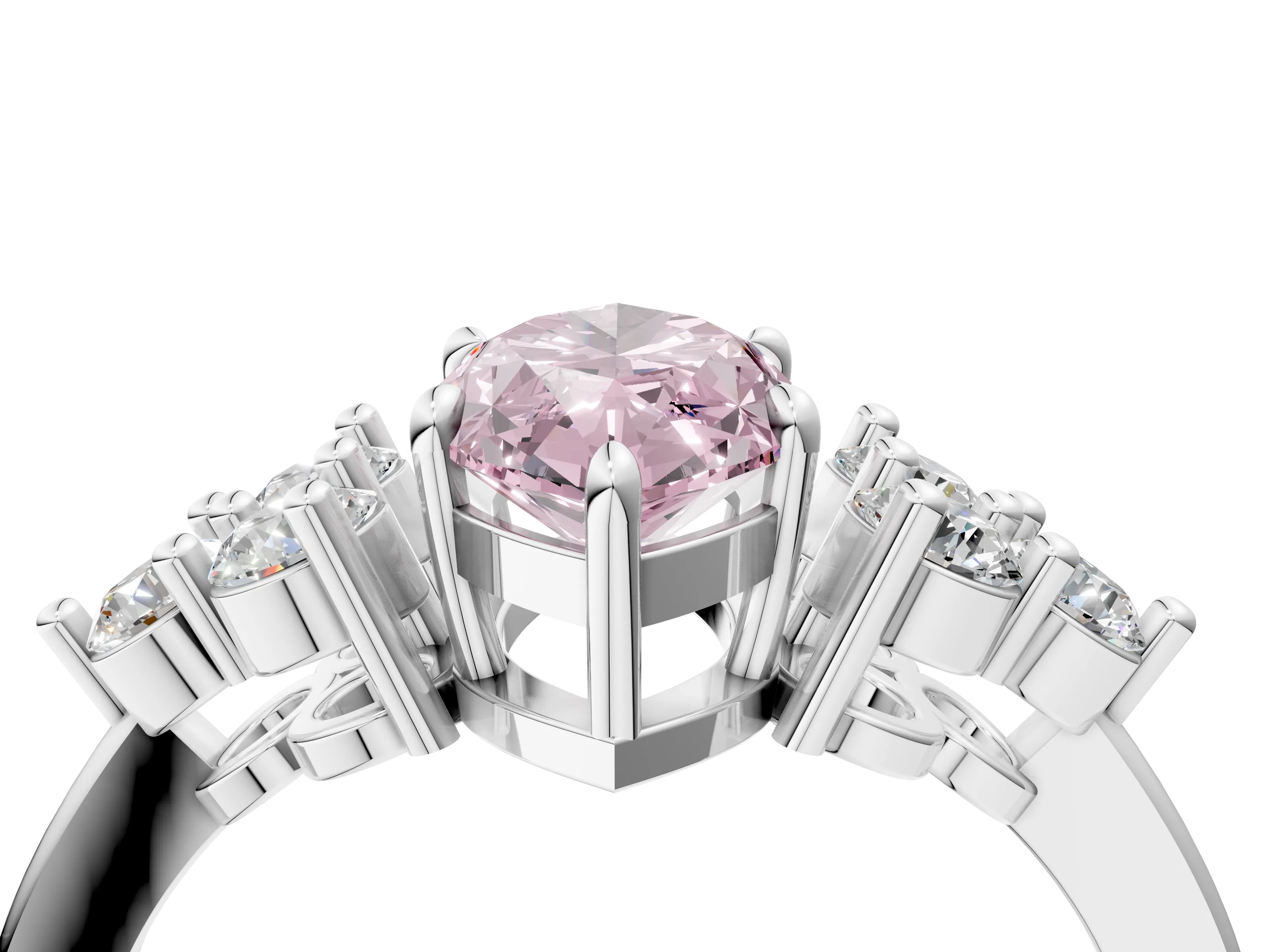 White gold Fancy Pink Marquise Cut Brilliant Diamond Cluster Accent Solitaire Ring with Prong Setting_4