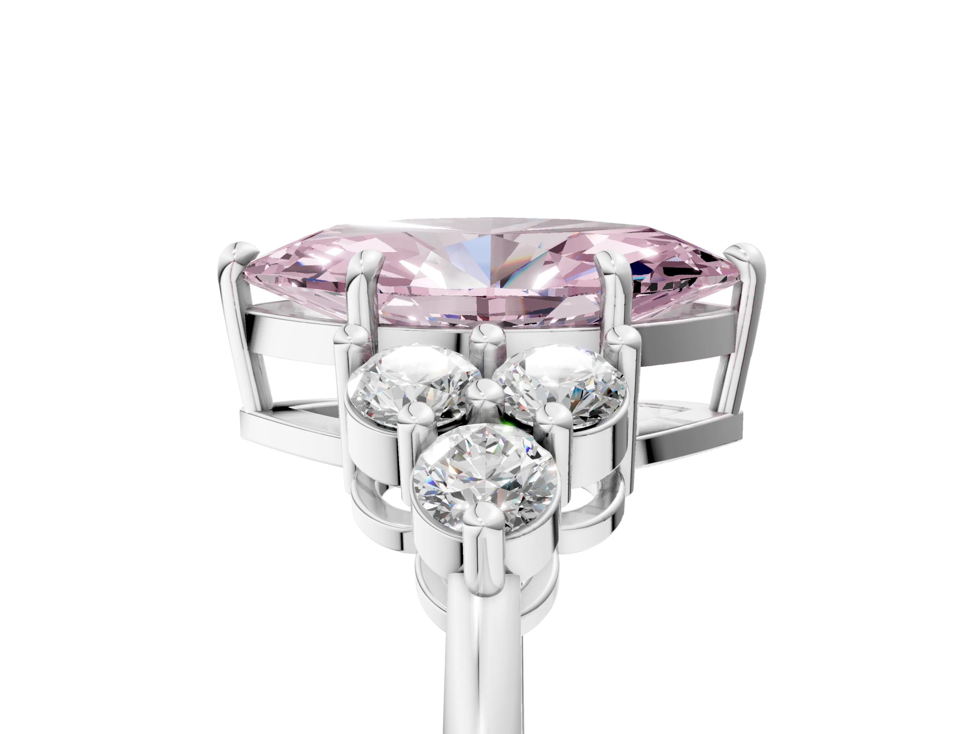 White gold Fancy Pink Marquise Cut Brilliant Diamond Cluster Accent Solitaire Ring with Prong Setting_5