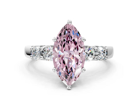 White gold Fancy Pink Marquise Cut Brilliant Diamond Five-Stone Engagement Ring with Prong Setting on a Classic Band_3