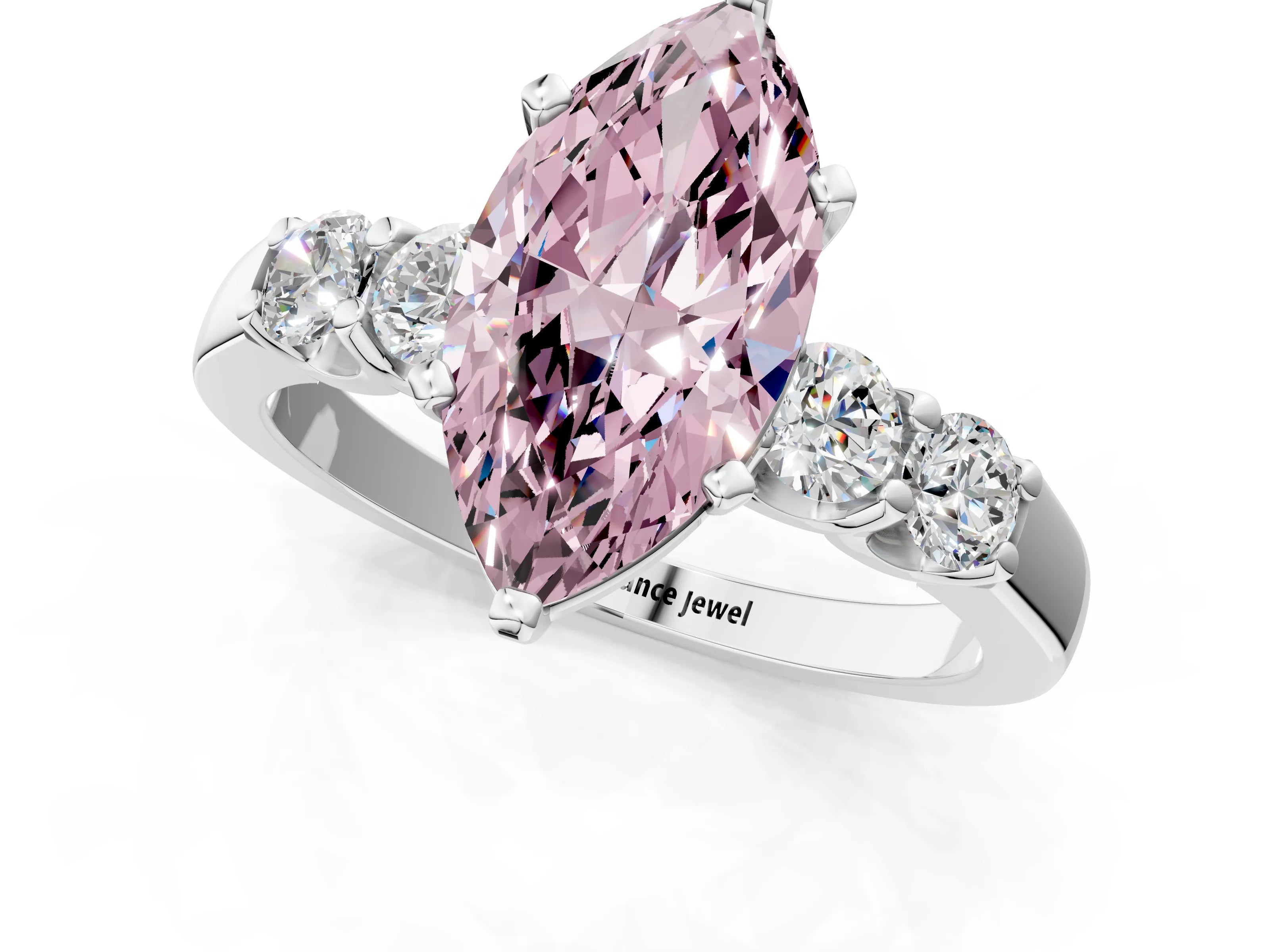White gold Fancy Pink Marquise Cut Brilliant Diamond Five-Stone Engagement Ring with Prong Setting on a Classic Band_4