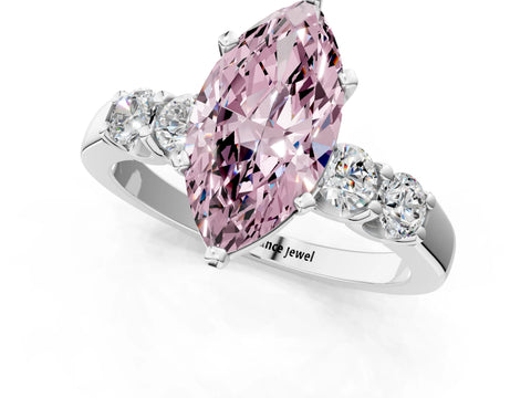 White gold Fancy Pink Marquise Cut Brilliant Diamond Five-Stone Engagement Ring with Prong Setting on a Classic Band_4