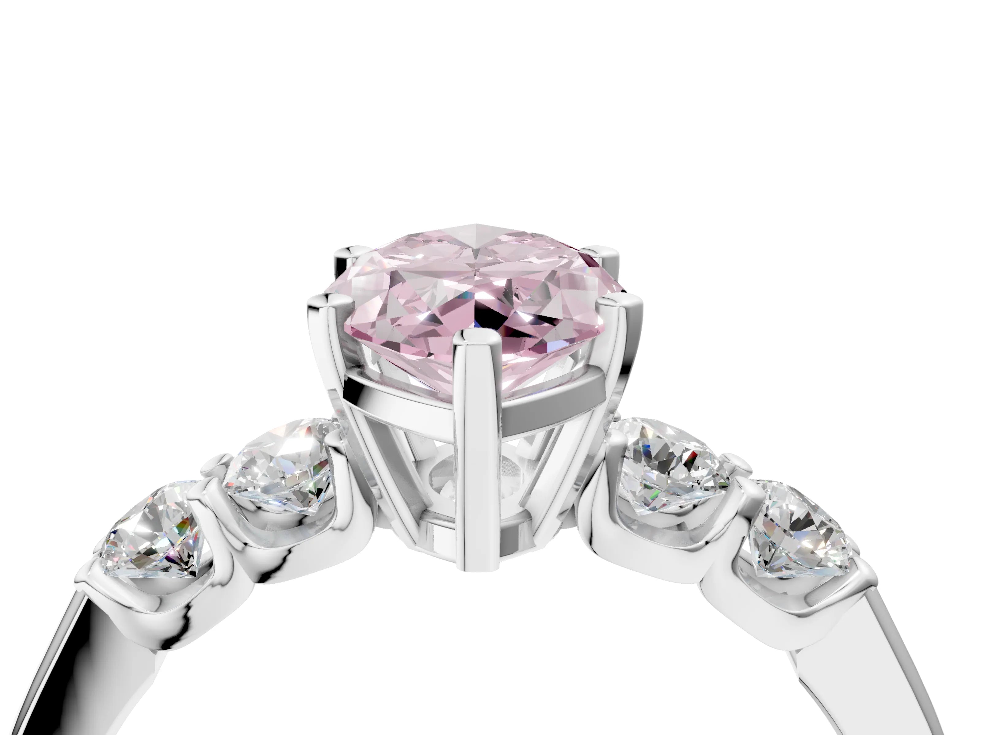White gold Fancy Pink Marquise Cut Brilliant Diamond Five-Stone Engagement Ring with Prong Setting on a Classic Band_7
